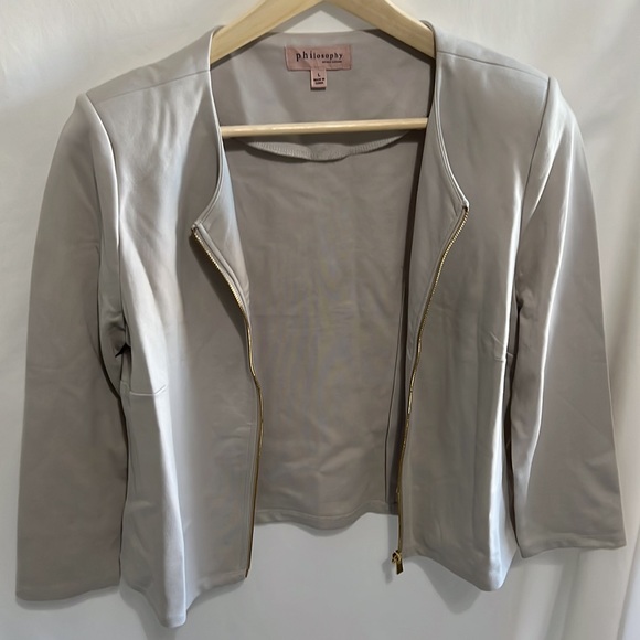 Anthropologie Philosophy Zip Up Jacket Size Large Gray Shoulder Pads - Picture 4 of 8